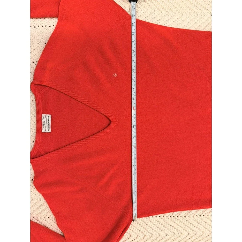 VTG Christian Dior Orlon Acrylic Knit V-Neck Pullover Red Sweater Size L